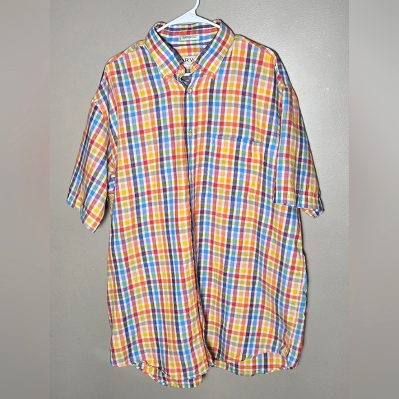 Men's Orvis Cotton & Linen Blend Plaid Preppy Short Sleeve Button Up, XL - Picture 1 of 3